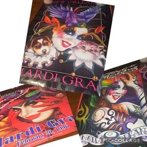 3 New Orleans Andrea Mistretta-Mardi Gras Posters 2 Vintage From 90's  24x32